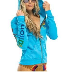 Aviator Nation Light Blue Zip-Up Hoodie